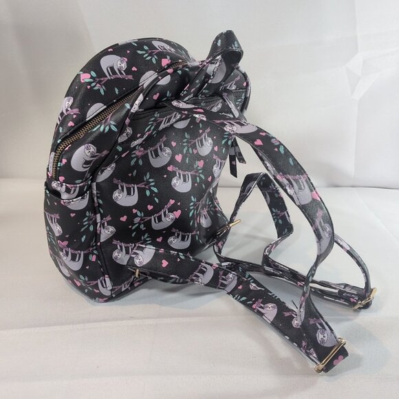 Under One Sky Faux Leather Sloth Backpack Bag Hearts Black Multicolor Mini Small - Picture 3 of 16